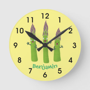 Horloge Ronde Cute asperges chantant un trio végétal dessin anim