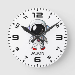 Horloge Ronde Cute Astronaut Nom Personnalisé Garçons Regardez