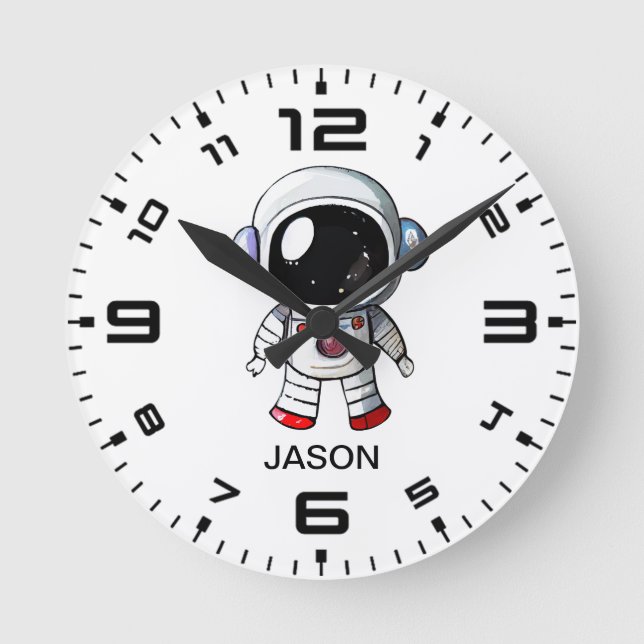 Horloge Ronde Cute Astronaut Nom Personnalisé Garçons Regardez (Recto)