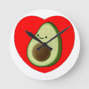 Horloge Ronde Cute Avocado Dans Le Coeur Rouge