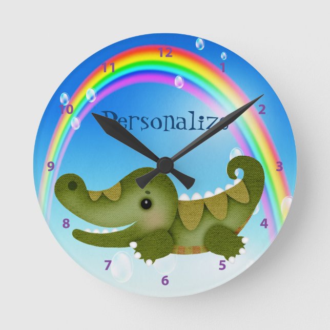 Horloge Ronde Cute Baby Crocodile et Rainbow Clock (Recto)