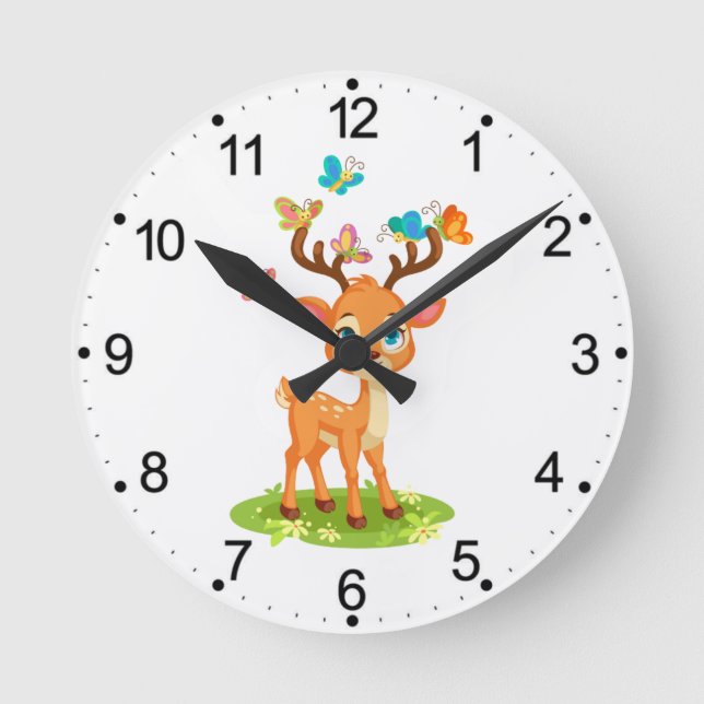 Horloge Ronde Cute Baby Deer with Butterflies-47568 (Recto)