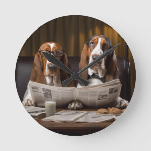 Horloge Ronde Cute basset hounds lecture journal