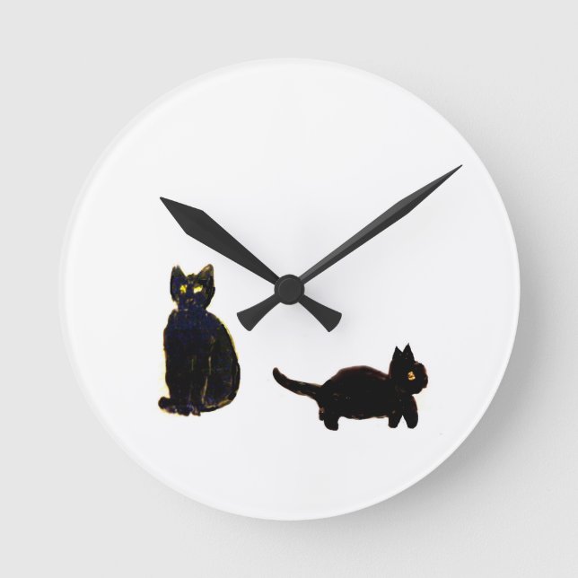 Horloge Ronde Cute Black Cats Art (Recto)