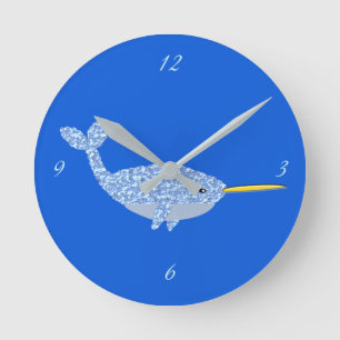 Horloge Ronde Cute Blue Baby Boy Narwhal Nursery