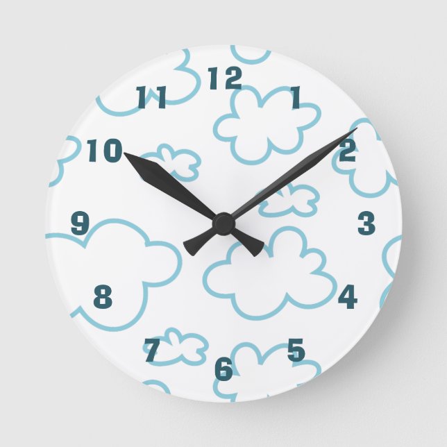 Horloge Ronde Cute Blue et White Nuages Nursery (Recto)