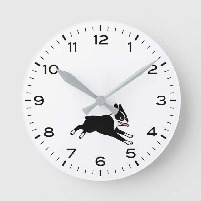 Horloge Ronde Cute Boston Terrier avec heures et minutes (Recto)