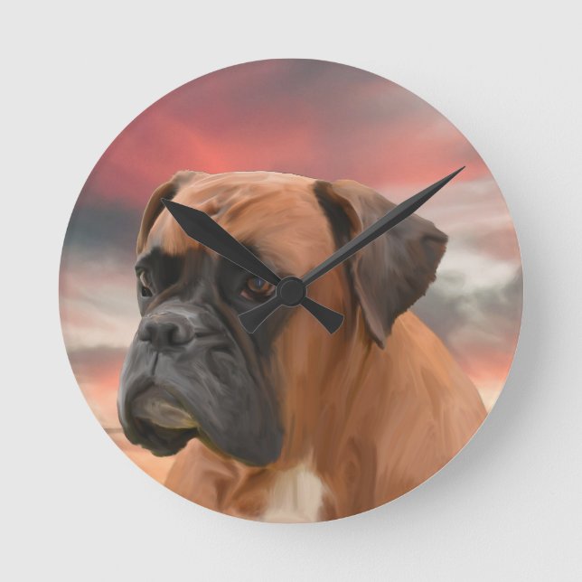 Horloge Ronde Cute Boxer Dog Eau Couleur Huile Peinture Art (Recto)