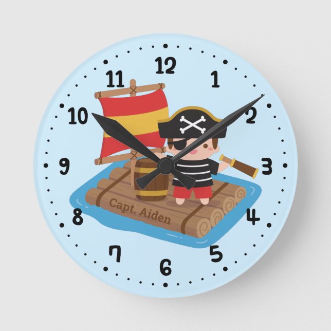 Horloge Ronde Cute Boy Pirate Set Voile Bois Raft Kids Room (Recto)