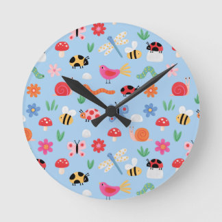 Horloge Ronde Cute Bugs Kids Wall Clock – Ladybirds, Bees & Natu