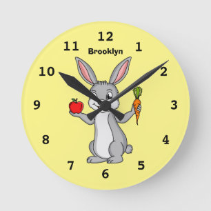 Horloge Ronde Cute bunny rabbit with vegetables