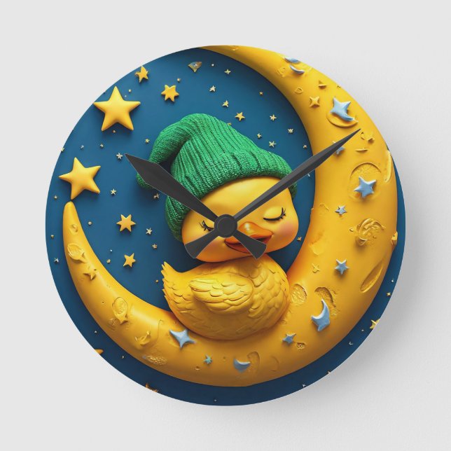 Horloge Ronde Cute caricature canard et lune (Recto)