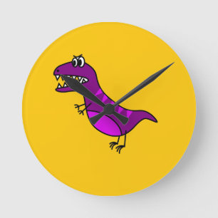 Horloge Ronde Cute cartoon angry purple dinosaure