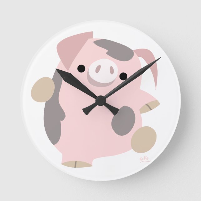 Horloge Ronde Cute Cartoon Dancing Pig Clock (Recto)