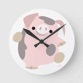Horloge Ronde Cute Cartoon Dancing Pig Clock