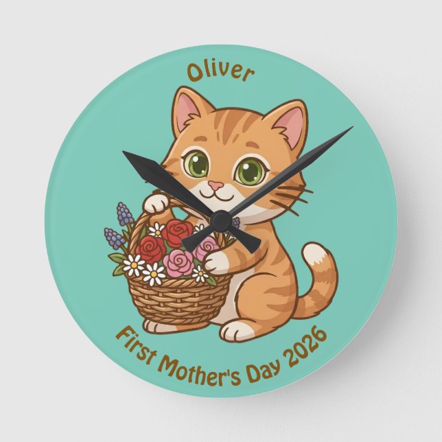 Horloge Ronde Cute Cat Nursery Wall Clock: Baby Gift (Recto)