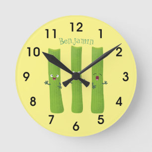 Horloge Ronde Cute céleri bâtons trio caricature légumes