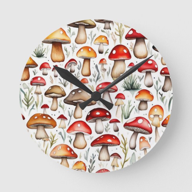 Horloge Ronde Cute champignons feuille cottage design (Recto)