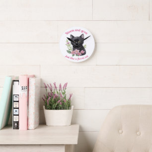 Horloge Ronde Cute chat Floral Design Fleurit et grandit