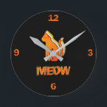 Horloge Ronde Cute Chat, Orange & Animal Jaune, Pop Art Abstrait<br><div class="desc">Rétro, pop, création colorée d'un chat, horloge ronde. Thème spécial de couleur orange et jaune, avec un style d'art simple mais élégant. art numérique original de Raphael Studio - 'Cat'. Retro pop & style, design unique.</div>