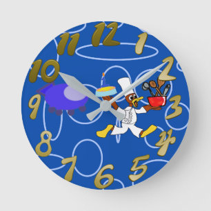 Horloge Ronde Cute Chef Ducky Kazoo Blue Cercles