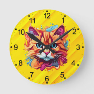Horloge Ronde Cute Colorful Chat Face-87002