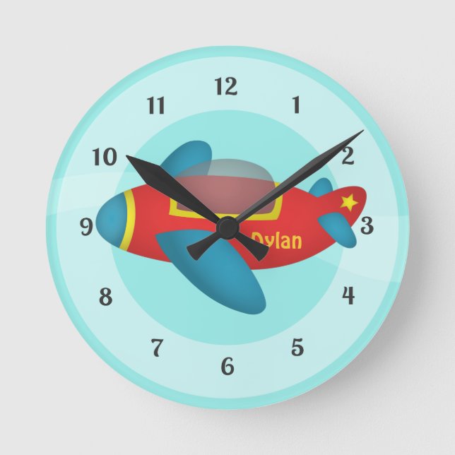 Horloge Ronde Cute Colourful Aeroplane Jet pour enfants (Recto)