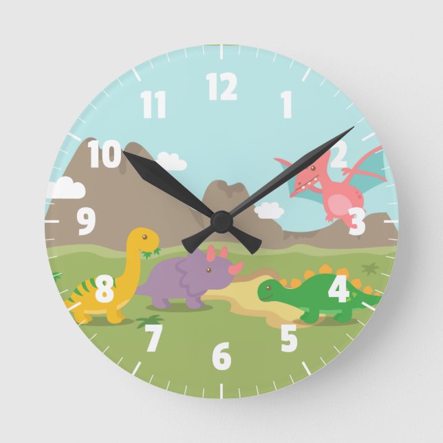Horloge Ronde Cute Colourful Dinosaurs For kids Bedrome (Recto)