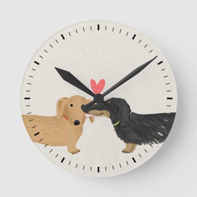 Horloge Ronde Cute Dachshunds Love Wiener Dogs with Heart (Recto)
