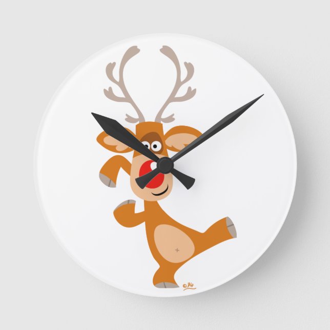 Horloge Ronde Cute Dancing Cartoon Reindeer Wall Clock (Recto)