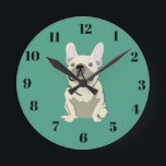 Horloge Ronde Cute dog<br><div class="desc">Cream French Bulldog ,  green</div>