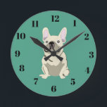 Horloge Ronde Cute dog<br><div class="desc">Cream French Bulldog ,  green</div>