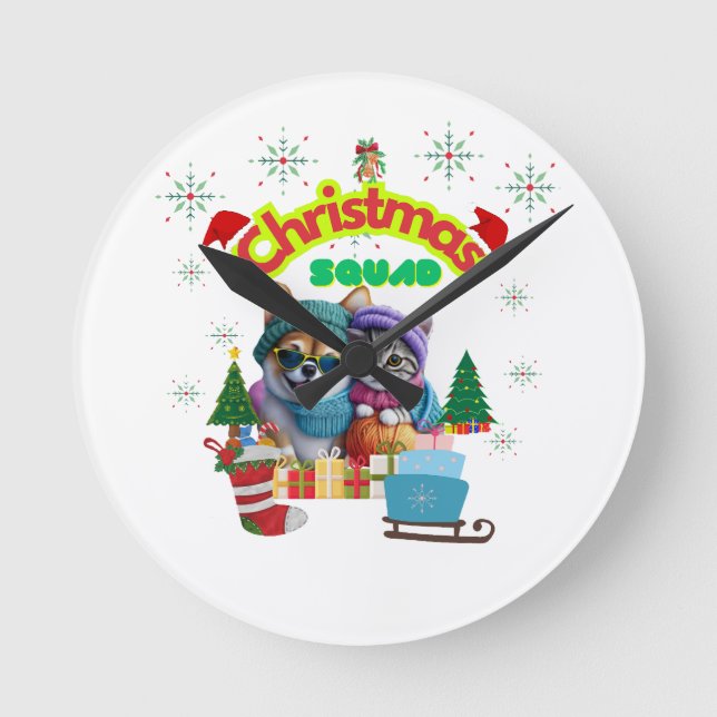 Horloge Ronde Cute dog and cat Christmas squad design  (Recto)