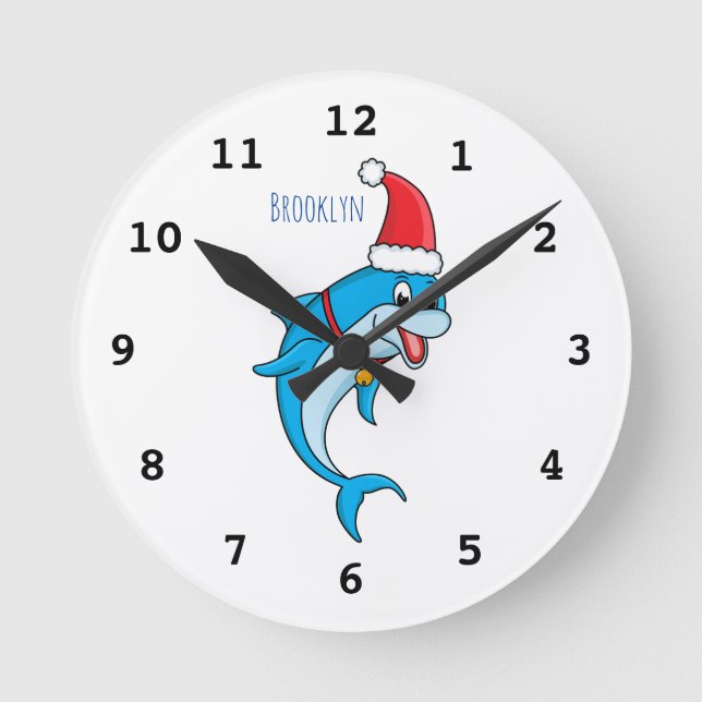 Horloge Ronde Cute dolphin with Santa hat cartoon (Recto)