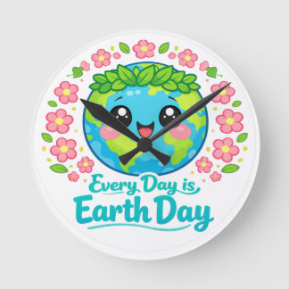 Horloge Ronde Cute Earth Day Wall Clock