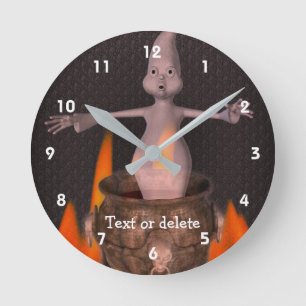Horloge Ronde Cute Fantôme Et Flamme Cauldron Personnalisé