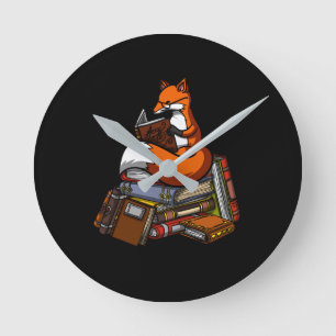 Horloge Ronde Cute Fox livre animal de lecture