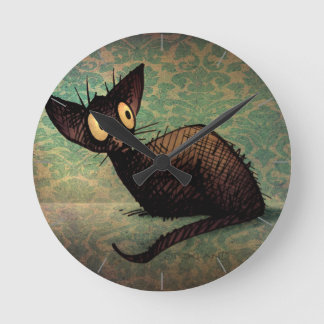 Horloge Ronde Cute Funny Black Oriental Cat Art