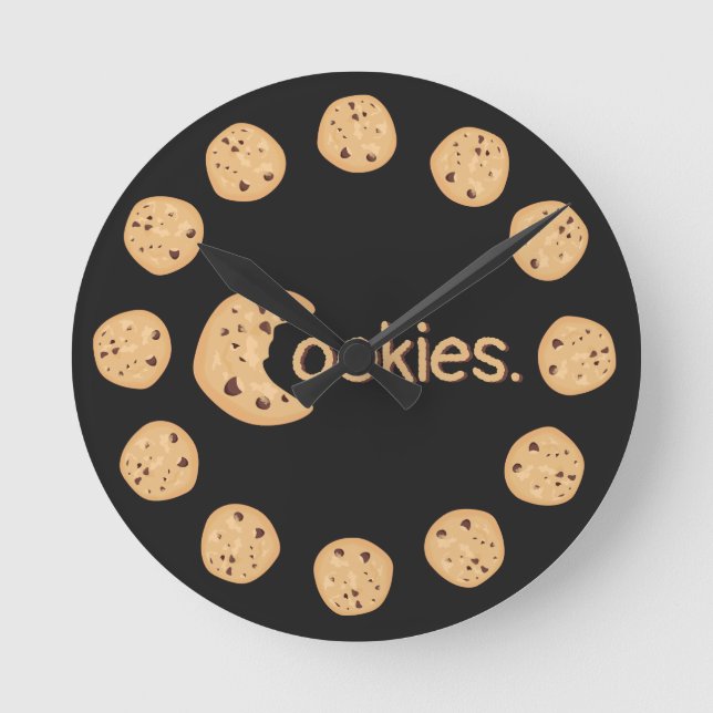 Horloge Ronde Cute Funny Chocolate Chip Cookie "Cookies" Texte (Recto)