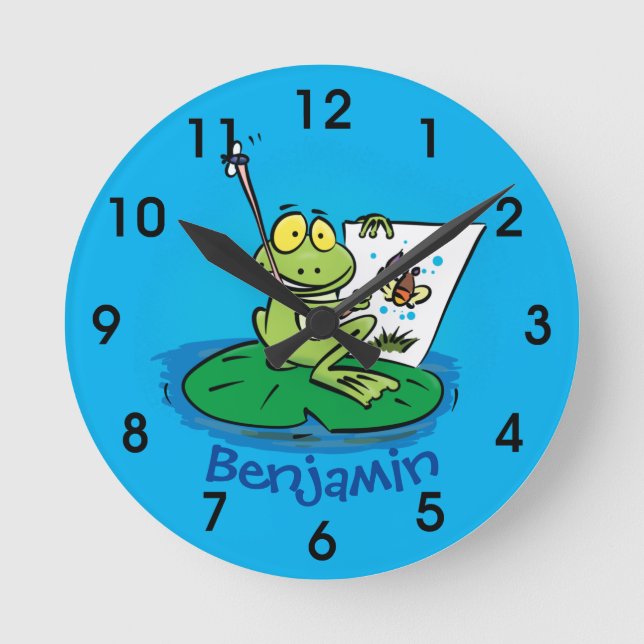 Horloge Ronde Cute funny green frog cartoon illustration round c (Recto)
