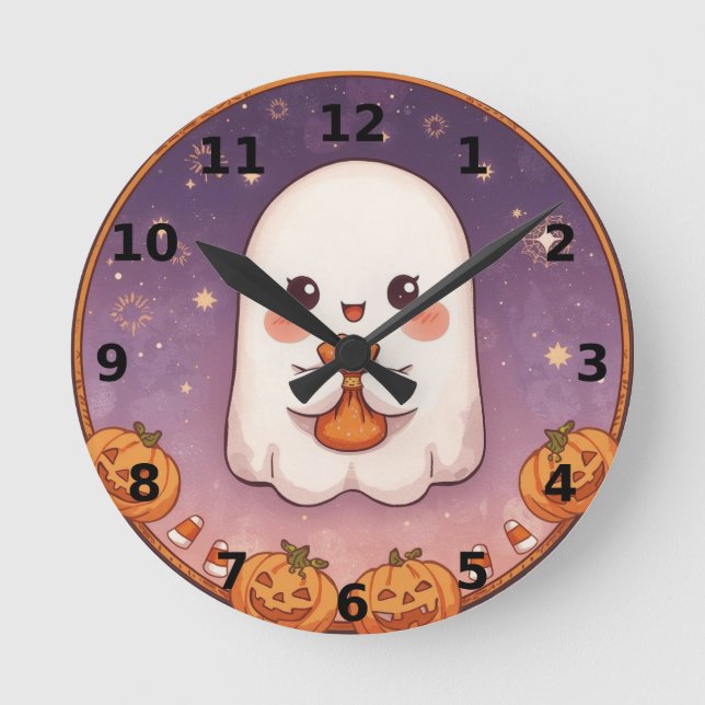 Horloge Ronde Cute Ghost Halloween Wall Clock (Recto)