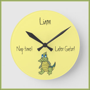 Horloge Ronde Cute Green Alligator