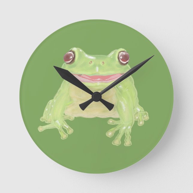 Horloge Ronde Cute Green Tree Frog - transparent. (Recto)