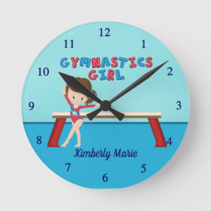 Horloge Ronde Cute Gymnastique Girl Custom Kids Gymnaste Chambre