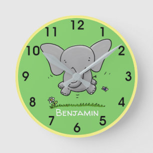Horloge Ronde Cute happy baby elephant cartoon