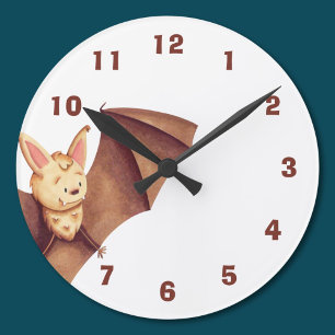 Horloge Ronde Cute Happy Bat Cartoon Nursery Marron