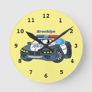 Horloge Ronde Cute happy police car cartoon illustration