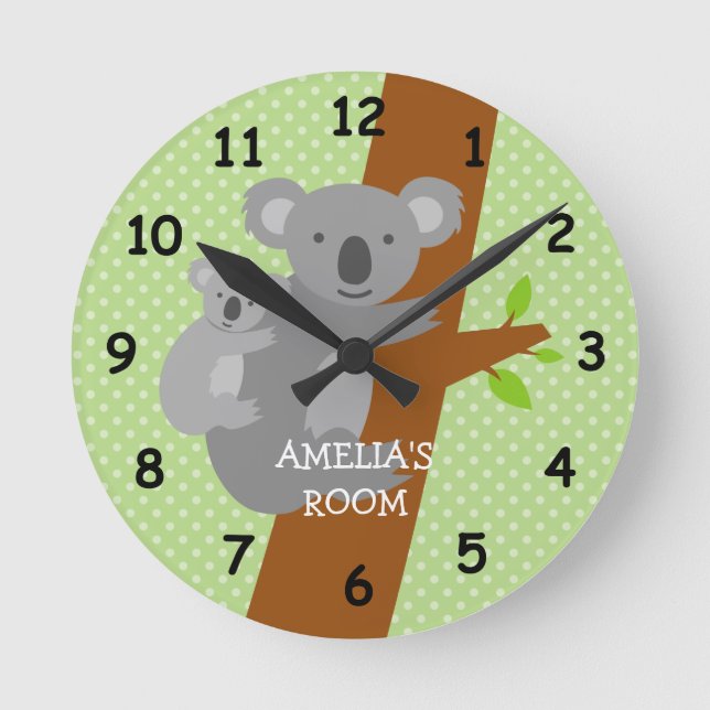 Horloge Ronde Cute koala bear polka dots nursery wall clock (Recto)