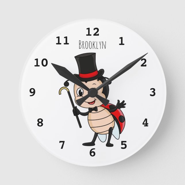 Horloge Ronde Cute ladybug with top hat and tie cartoon (Recto)