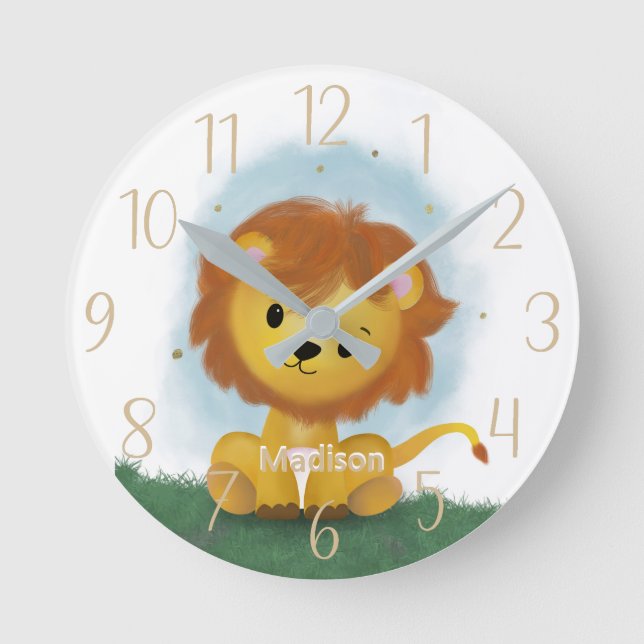 Horloge Ronde Cute Lion Personalized Gender Neutral  Round Clock (Recto)